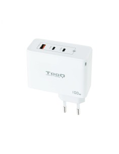 TooQ Cargador de Pared GaN 2xUSB-C/PD + USB-A/QC 100W, Blanco