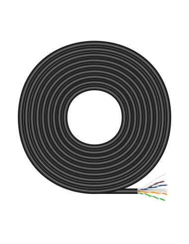 AISENS Cable de Red Exterior Impermeable RJ45 Cat.6 UTP RÍ­gido CCA AWG23, Negro, 100M