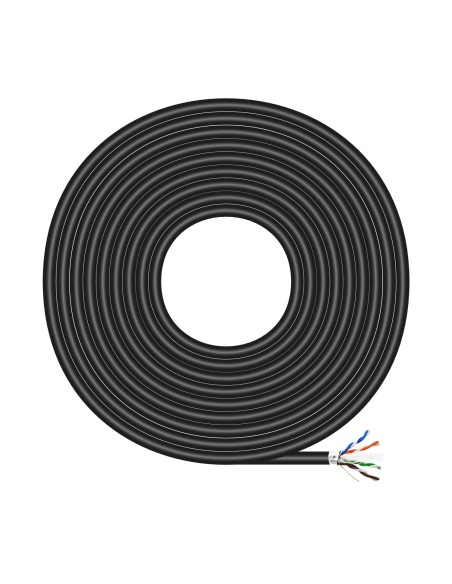 AISENS Cable de Red Exterior Impermeable RJ45 Cat.6 FTP Rigido AWG24, Negro, 100M