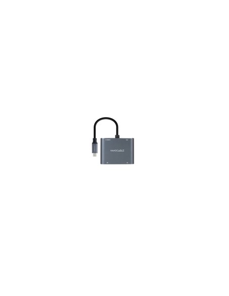 Nanocable Conversor USB-C a 2xHDMI/USB2.0/PD, 15 cm, Gris