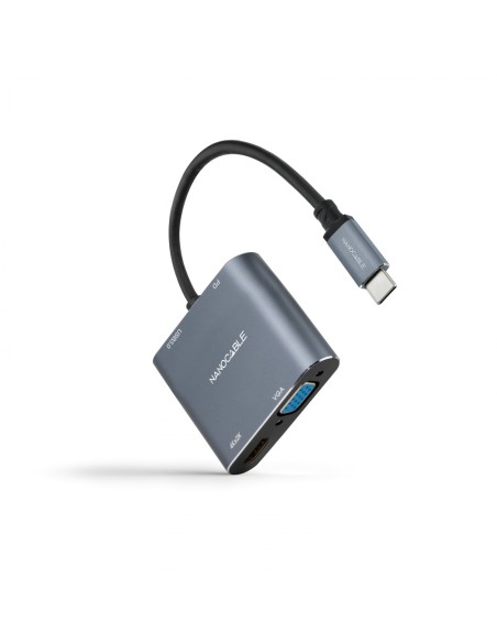 Nanocable Conversor USB-C a HDMI/VGA/USB3.0/PD 15 cm, Gris