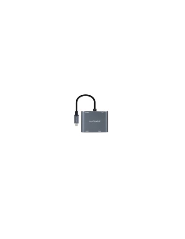 Nanocable Conversor USB-C a HDMI/VGA/USB3.0/PD 15 cm, Gris