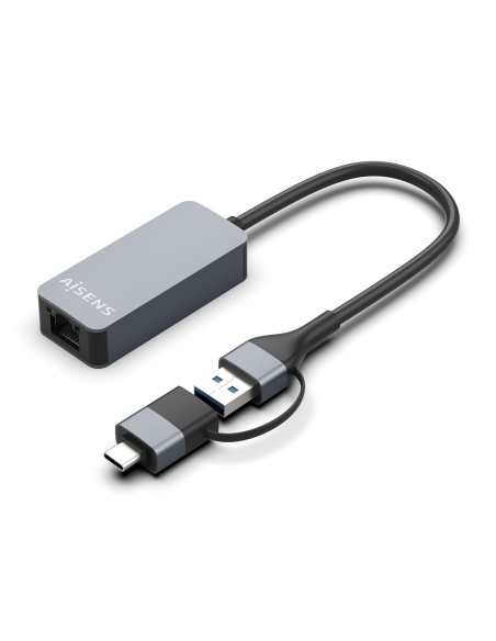 AISENS Conversor USB3.2 Gen1 USB-A+USB-C a Ethernet 2.5G 10/100/1000/2500 Mbps, Gris, 15cm