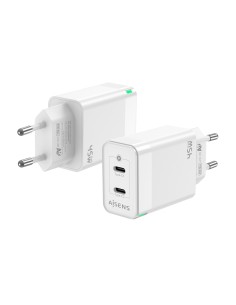 AISENS Cargador Gan 45W, 2xUSB-C PD3.0 QC4.0, Blanco