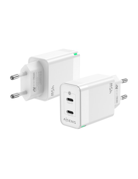 AISENS Cargador Gan 45W, 2xUSB-C PD3.0 QC4.0, Blanco