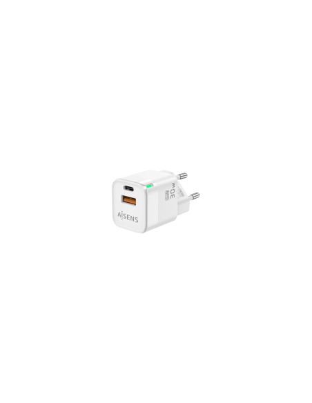 AISENS Cargador Gan 30W, 1xUSB-C PD3.0 QC4.0, 1xUSB-A QC3.0, Blanco