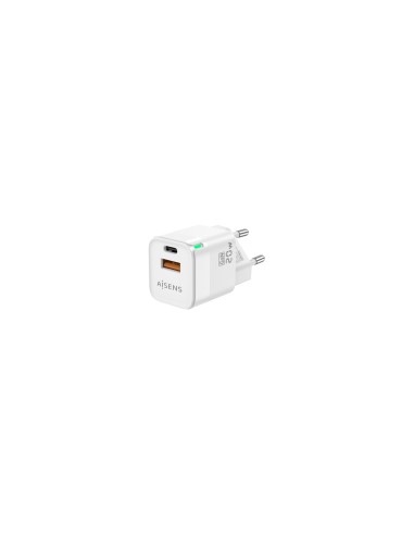 AISENS Cargador Gan 20W, 1xUSB-C PD3.0 QC4.0, 1xUSB-A QC3.0, Blanco