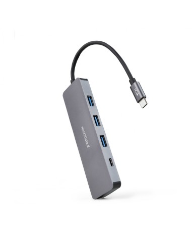 Nanocable Hub USB-C a 3xUSB3.0/H + 1xUSB-C/H Aluminio 10 cm, Gris