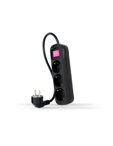 Nanocable Regleta de Enchufes con 3 Tomas con Interruptor, 1.4 m, Negro