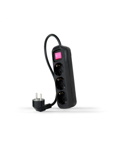 Nanocable Regleta de Enchufes con 3 Tomas con Interruptor, 1.4 m, Negro