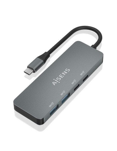 AISENS Hub USB 3.2 Gen2 10G USB-C, USB-C/M-2xUSB-C/H-2xUSB-A/H, Gris, 15cm