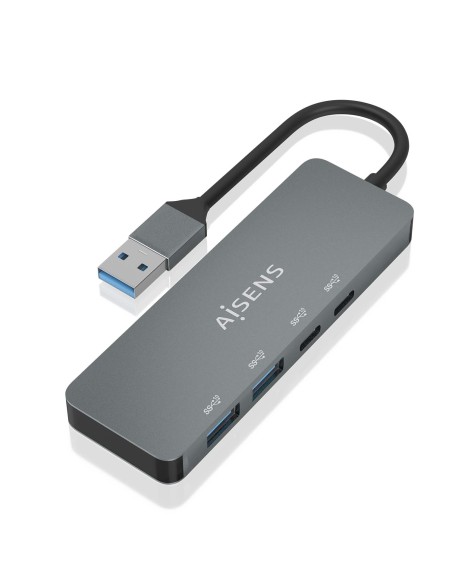 AISENS Hub USB 3.2 Gen2 10G USB-A, USB-A/M-2xUSB-C/H-2xUSB-A/H, Gris, 15cm