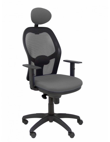 Piqueras y Crespo Silla Jorquera malla negra asiento bali gris oscuro con cabecero fijo