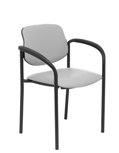 Piqueras y Crespo Silla fija Styl similpiel gris chasis negro con brazos