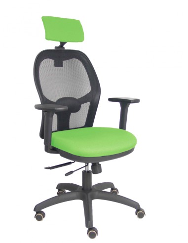 Piqueras y Crespo Silla Jorquera traslack malla negra asiento bali pistacho brazos 3D cabecero regulable