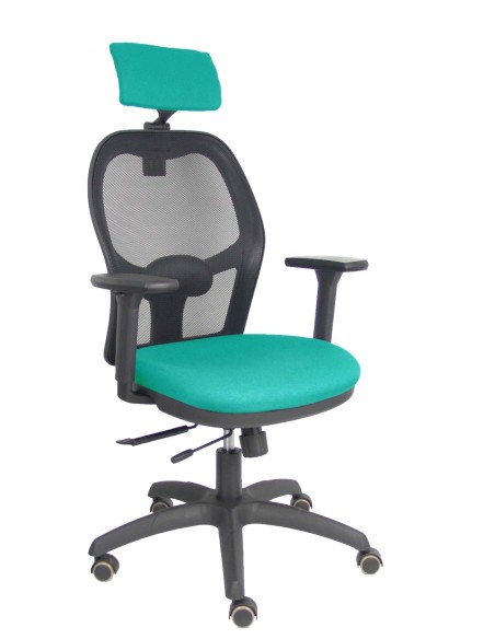 Piqueras y Crespo Silla Jorquera traslack malla negra asiento bali turquesa brazos 3D cabecero regulable