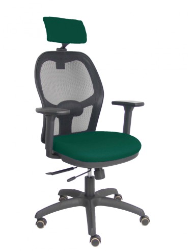 Piqueras y Crespo Silla Jorquera traslack malla negra asiento bali verde botella brazos 3D cabecero regulable