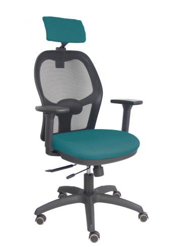 Piqueras y Crespo Silla Jorquera traslack malla negra asiento bali verde petróleo brazos 3D cabecero regulable