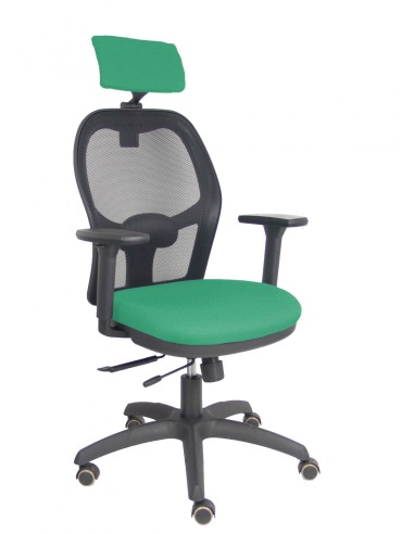 Piqueras y Crespo Silla Jorquera traslack malla negra asiento bali verde esmeralda brazos 3D cabecero regulable