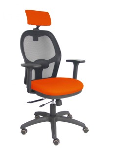 Piqueras y Crespo Silla Jorquera traslack malla negra asiento bali naranja oscuro brazos 3D cabecero regulable
