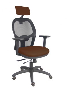 Piqueras y Crespo Silla Jorquera traslack malla negra asiento bali marrón oscuro brazos 3D cabecero regulable