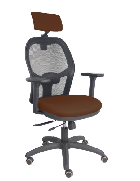 Piqueras y Crespo Silla Jorquera traslack malla negra asiento bali marrón oscuro brazos 3D cabecero regulable