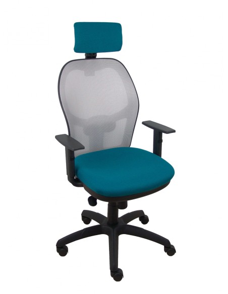 Piqueras y Crespo Silla Jorquera malla gris asiento bali verde petróleo cabecero regulable