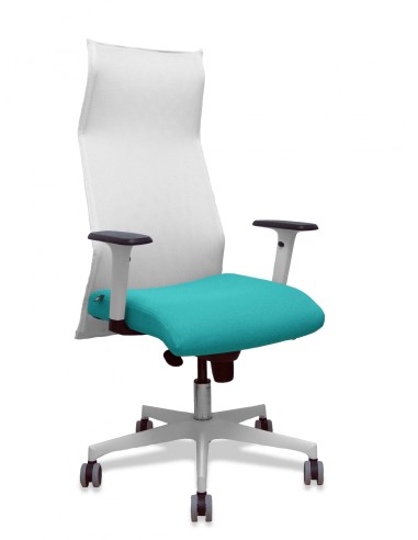 Piqueras y Crespo Sillón Sahuco blanco bali turquesa brazos blancos base blanca ruedas parqué 65mm