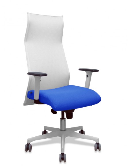Piqueras y Crespo Sillón Sahuco blanco bali azul brazos blancos base blanca ruedas parqué 65mm