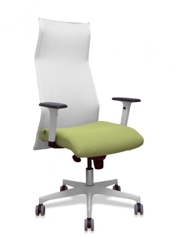 Piqueras y Crespo Sillón Sahuco blanco bali verde oliva brazos blancos base blanca ruedas parqué 65mm