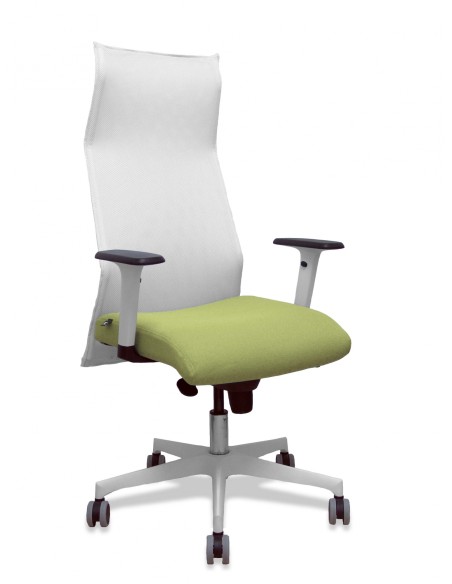 Piqueras y Crespo Sillón Sahuco blanco bali verde oliva brazos blancos base blanca ruedas parqué 65mm