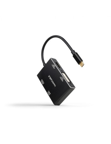 Nanocable Conversor USB-C/M a HDMI/H + DVI/H + DP/H + VGA/H, Negro, 10 cm