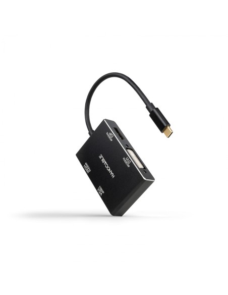 Nanocable Conversor USB-C/M a HDMI/H + DVI/H + DP/H + VGA/H, Negro, 10 cm