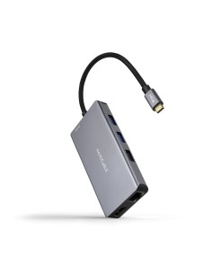 Nanocable HUB USB-C 9 en 1, Conversor USB-C a 3 x USB-A + 2 x HDMI + RJ45 + TF + SD + USB-C PD 100W, Aluminio, 15 cm, Gris