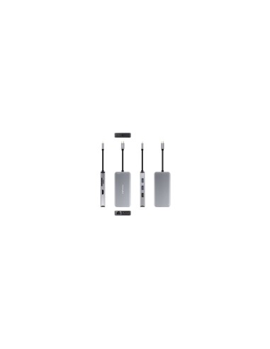 Nanocable HUB USB-C 9 en 1, Conversor USB-C a 3 x USB-A + 2 x HDMI + RJ45 + TF + SD + USB-C PD 100W, Aluminio, 15 cm, Gris