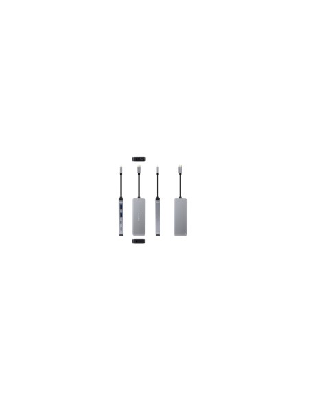 Nanocable HUB USB-C 6 en 1, Conversor USB-C 3.2 GEN1 5G a 2 x USB-A + 2 x USB-C + HDMI + USB-C PD 100W, Aluminio, 15 cm, Gris