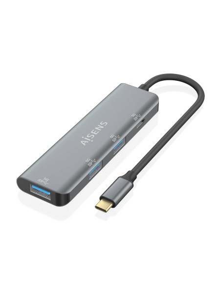 AISENS Hub USB 3.2 Gen1 5G USB-C, USB-C/M-1xUSB-C/H-3xUSB-A/H, Gris, 15 cm