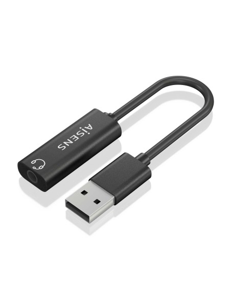 AISENS Conversor USB-A a Audio 48KHz, USB-A/M-Jack 3.5/H, Negro, 10 cm