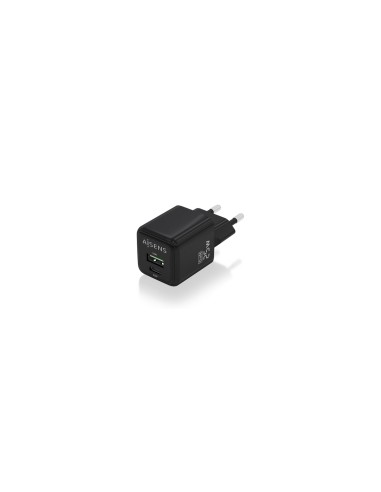 AISENS Cargador GaN 25W, 1xUSB-C PD3.0 QC4.0, 1xUSB-A QC3.0, Negro