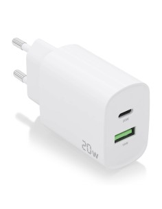 AISENS Cargador 20W, 1xUSB-C PD3.0, 1xUSB-A QC3.0, Blanco