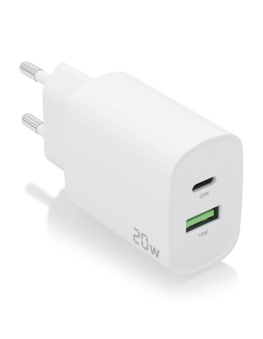 AISENS Cargador 20W, 1xUSB-C PD3.0, 1xUSB-A QC3.0, Blanco