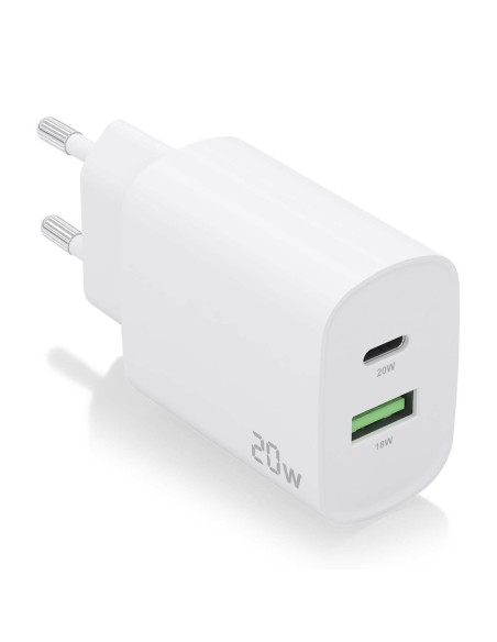 AISENS Cargador 20W, 1xUSB-C PD3.0, 1xUSB-A QC3.0, Blanco