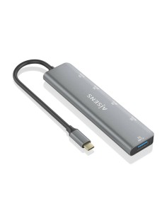 AISENS Hub USB 3.2 Gen1 5G USB-C, USB-C/M-1xUSB-C PD100W/H-1xUSB-C/H-3xUSB-A/H, Gris, 15cm