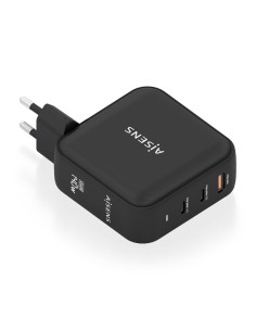 AISENS Cargador GaN 140W, 2xUSB-C PD3.1 QC4.0, 1xUSB-A QC3.0, Negro