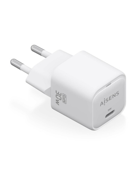AISENS Cargador GaN 30W, 1xUSB-C PD3.0 QC4.0, Blanco