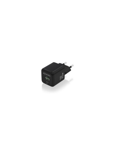 AISENS Cargador GaN 20W, 1xUSB-C PD3.0 QC4.0, 1xUSB-A QC3.0, Negro