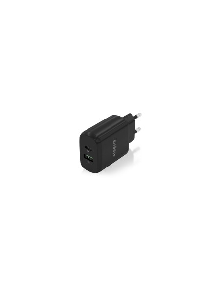 AISENS Cargador 25W, 1xUSB-C PD3.0, 1xUSB-A QC3.0, Negro