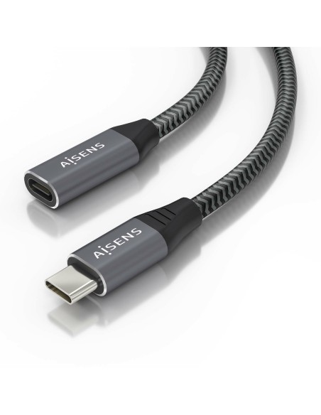 AISENS Cable USB 3.2 Gen2x2 Aluminio 20Gbps 8K@30Hz 5A 100W, Tipo USB-C/M-USB-C/H, Gris, 1.5 m