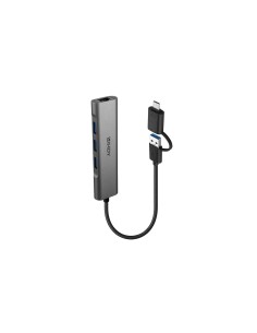 Lindy 43379 hub de interfaz USB 3.2 Gen 1 (3.1 Gen 1) Type-A + Type-C 5000 Mbit/s Gris