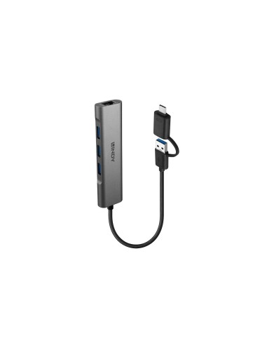 Lindy 43379 hub de interfaz USB 3.2 Gen 1 (3.1 Gen 1) Type-A + Type-C 5000 Mbit/s Gris